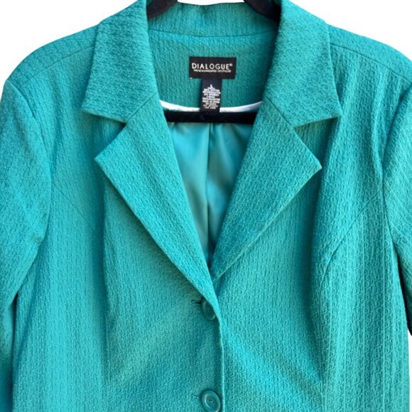 Dialogue Womens Teal Textured Stretch Adjustable Belt Button-Up Blazer Jacket L - Picture 10 of 11